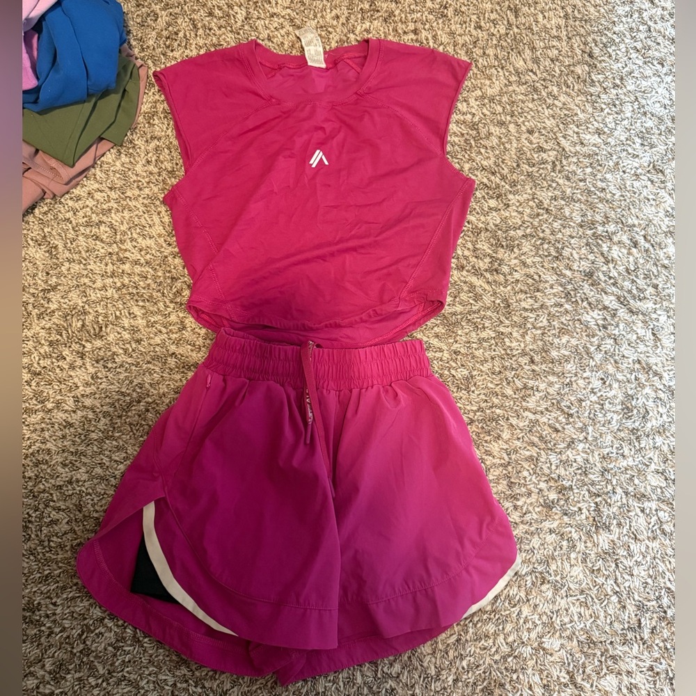 Pink Athletic Top and Shorts Set